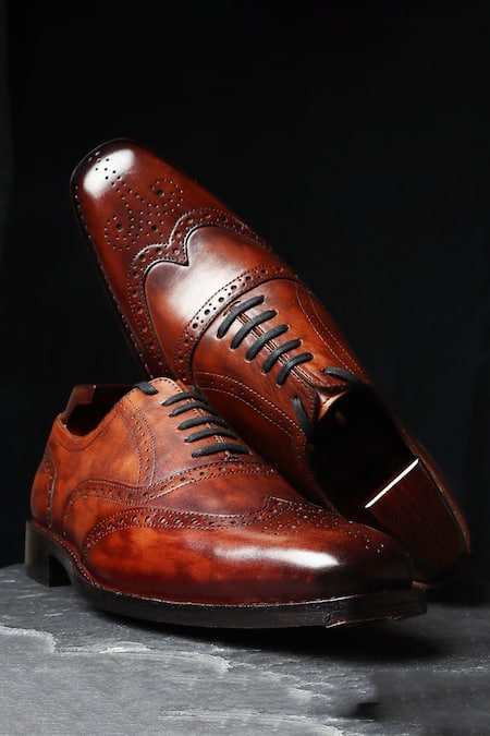 Fellmonger Brown Brogue Cognac Glossed Oxford Shoes 