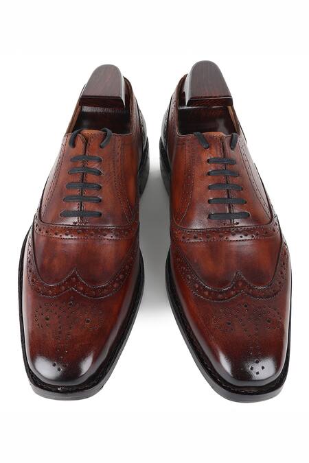 Shop Fellmonger Brown Brogue Cognac Glossed Oxford Shoes Shop_Fellmonger_Brown Brogue Cognac Glossed Oxford Shoes