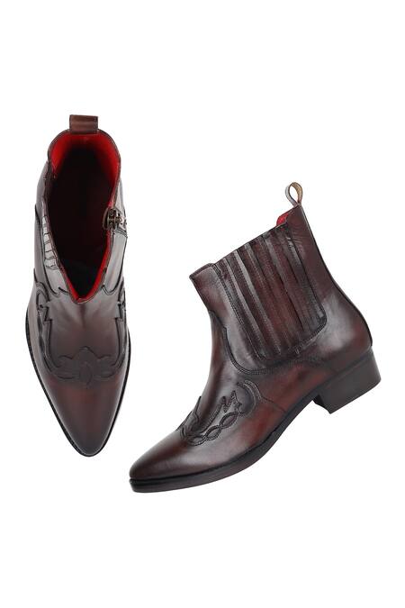 Shop Fellmonger Brown Thread Zip Cowboy Boots Online at Aza Fashions Shop_Fellmonger_Brown Thread Zip Cowboy Boots _Online_at_Aza_Fashions