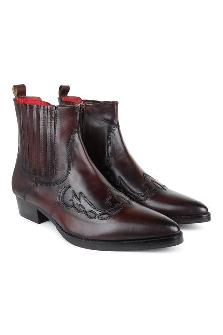 Fellmonger Brown Thread Zip Cowboy Boots at Aza Fashions Fellmonger_Brown Thread Zip Cowboy Boots _at_Aza_Fashions