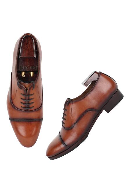 Shop Fellmonger Brown Stitchline Thread Mirror Glossed Patina Captoe Oxfords Shop_Fellmonger_Brown Stitchline Thread Mirror Glossed Patina Captoe Oxfords