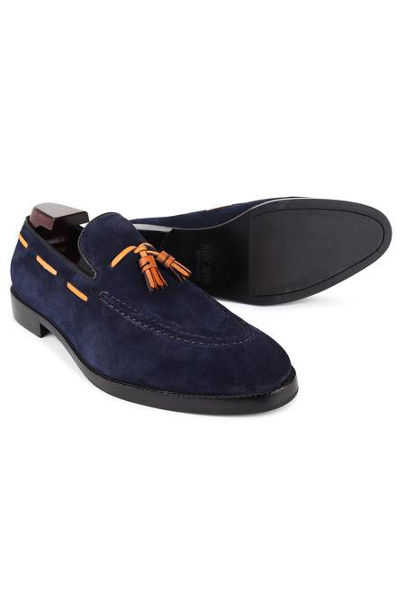Shop Fellmonger Blue Tassel Embellished Loafers Shop_Fellmonger_Blue Tassel Embellished Loafers