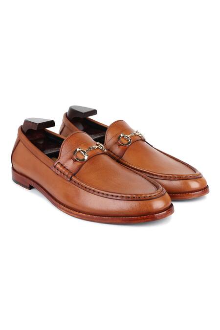 Buy_Fellmonger_Brown Stitchline Thread Glossed Horsebit Mocassins 