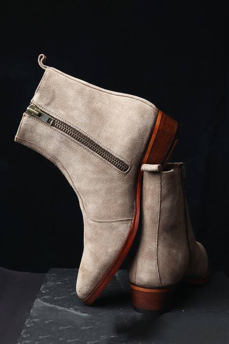 Fellmonger_Cream Stitchline Thread Zip Cowboy Boots _Online_at_Aza_Fashions