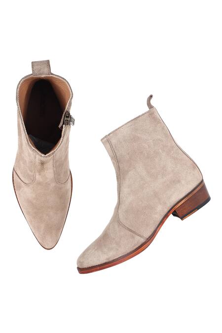Shop Fellmonger Cream Stitchline Thread Zip Cowboy Boots Online at Aza Fashions Shop_Fellmonger_Cream Stitchline Thread Zip Cowboy Boots _Online_at_Aza_Fashions