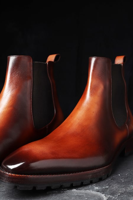 Fellmonger Brown Mirror Glossed Patina Chelsea Boots 
