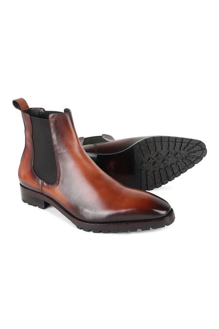 Shop Fellmonger Brown Mirror Glossed Patina Chelsea Boots at Aza Fashions Shop_Fellmonger_Brown Mirror Glossed Patina Chelsea Boots _at_Aza_Fashions