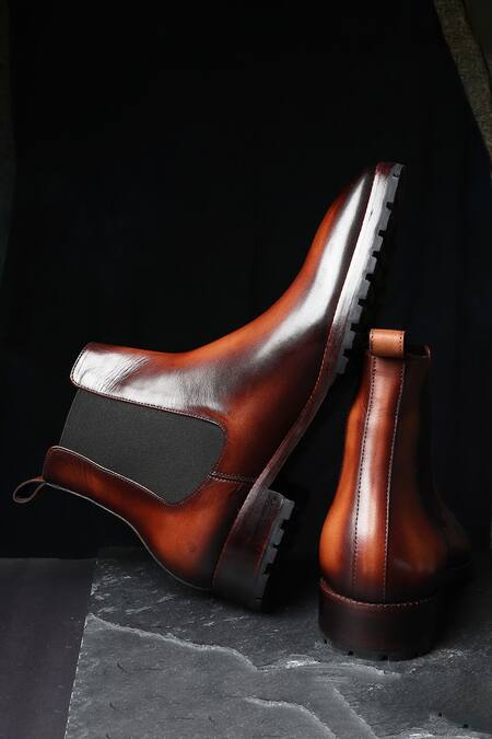 Fellmonger_Brown Mirror Glossed Patina Chelsea Boots _Online_at_Aza_Fashions