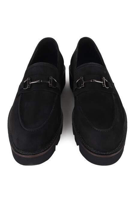 Buy_Fellmonger_Black Stitchline Thread Nubuck Buckle Loafers 