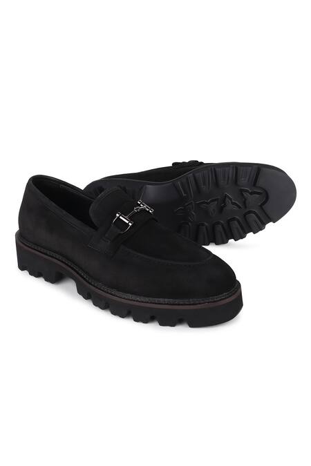 Shop_Fellmonger_Black Stitchline Thread Nubuck Buckle Loafers 