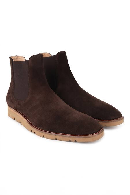 Buy_Fellmonger_Brown Stitchline Thread Plain Chelsea Boots_Online_at_Aza_Fashions