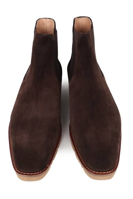 Shop_Fellmonger_Brown Stitchline Thread Plain Chelsea Boots_Online_at_Aza_Fashions