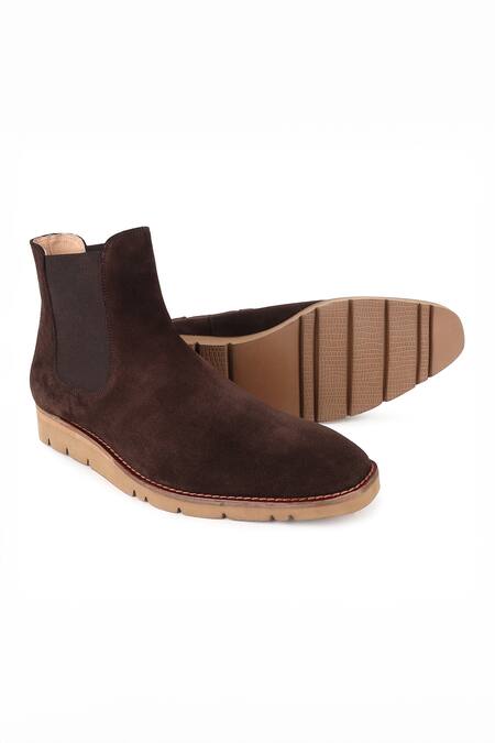 Fellmonger_Brown Stitchline Thread Plain Chelsea Boots_at_Aza_Fashions