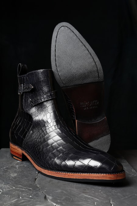 Fellmonger Black Croco Mirror Glossed Jodhpur Boots 