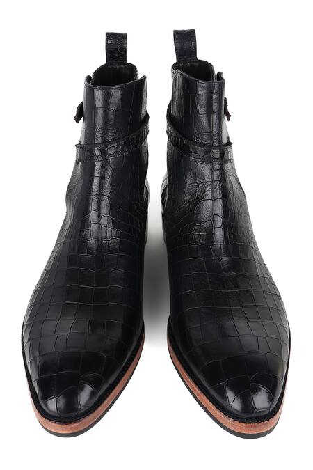 Shop_Fellmonger_Black Croco Mirror Glossed Jodhpur Boots 