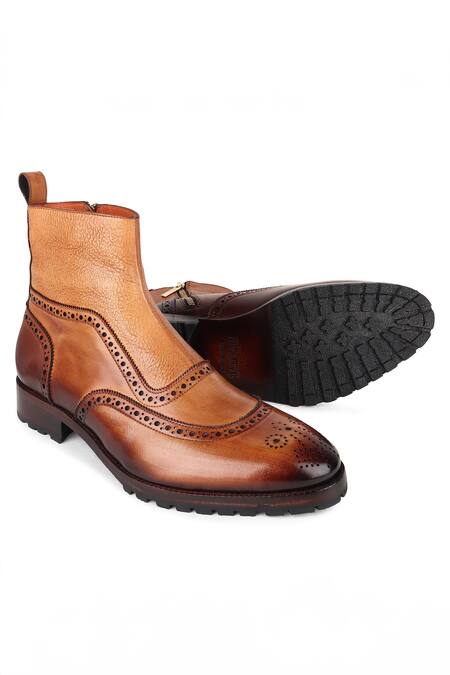 Shop_Fellmonger_Brown Patina Mirror Glossed Medallion U Tip Boots 