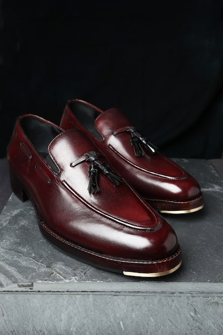 Fellmonger Maroon Mirror Glossed Classic Loafers 