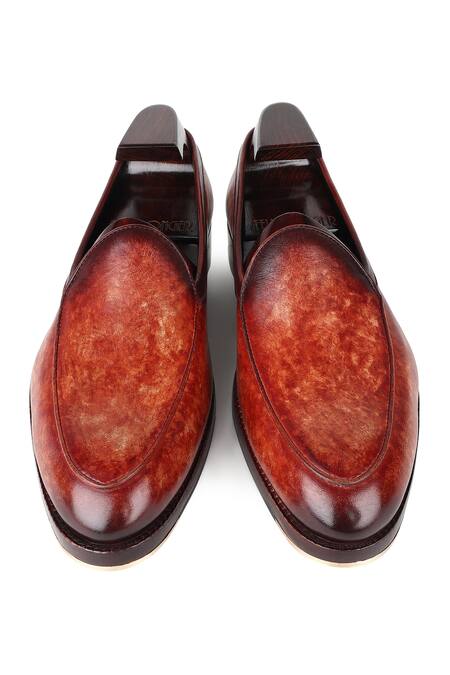 Buy_Fellmonger_Brown Stitchline Thread Mirror Glossed Marble Patina Belgian Loafers 