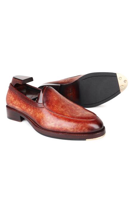 Shop_Fellmonger_Brown Stitchline Thread Mirror Glossed Marble Patina Belgian Loafers 