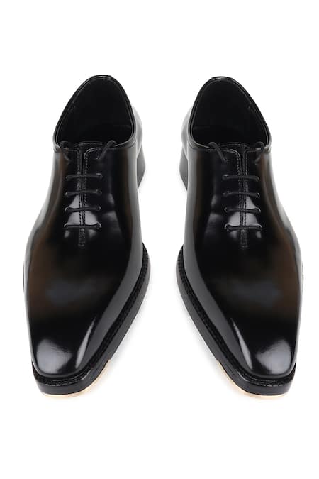 Fellmonger Black Stitchline Thread Almond Toe Loafers 