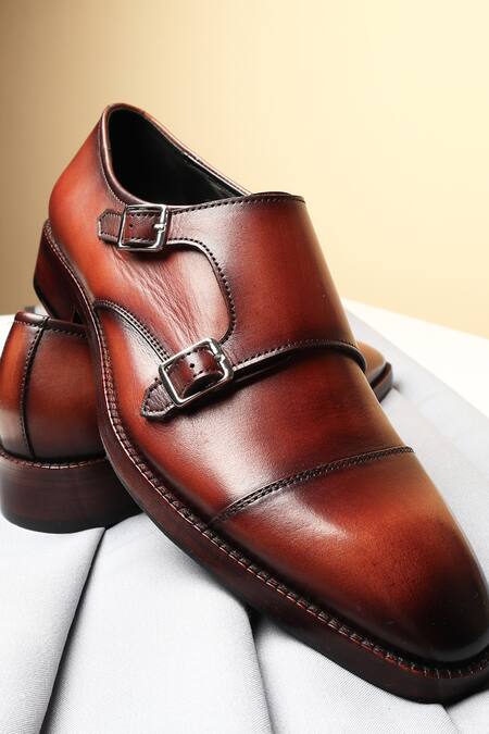 Fellmonger_Brown Mirror Glossed Double Monks _Online_at_Aza_Fashions
