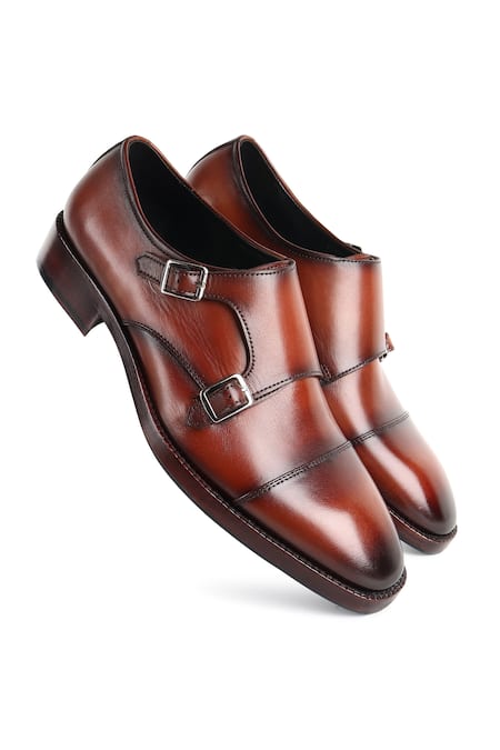 Buy_Fellmonger_Brown Mirror Glossed Double Monks _Online_at_Aza_Fashions
