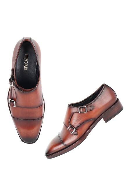 Shop_Fellmonger_Brown Mirror Glossed Double Monks _Online_at_Aza_Fashions