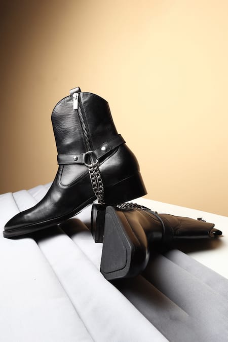 Fellmonger Black Chain Mirror Glossed New Age Boots 