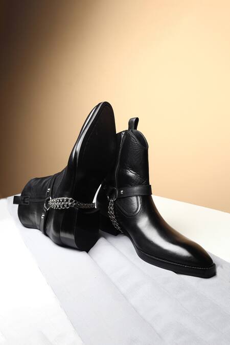 Fellmonger_Black Chain Mirror Glossed New Age Boots _Online_at_Aza_Fashions