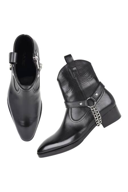 Fellmonger_Black Chain Mirror Glossed New Age Boots _at_Aza_Fashions