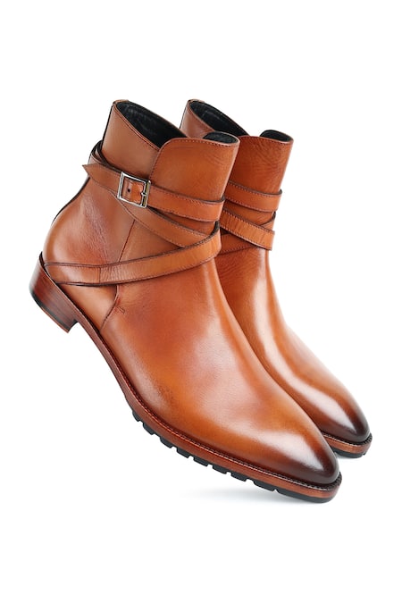 Shop_Fellmonger_Brown Mirror Glossed Jodhpur Boots _at_Aza_Fashions