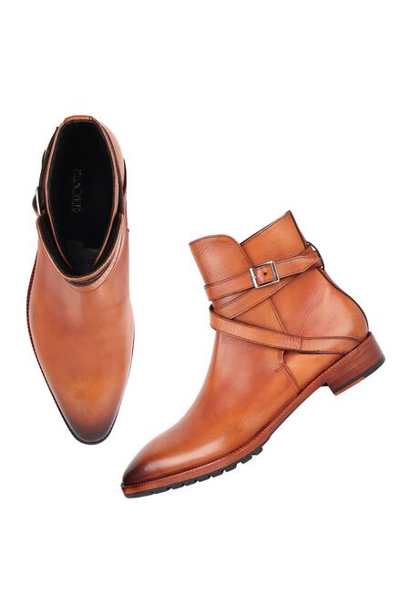 Shop_Fellmonger_Brown Mirror Glossed Jodhpur Boots _Online_at_Aza_Fashions