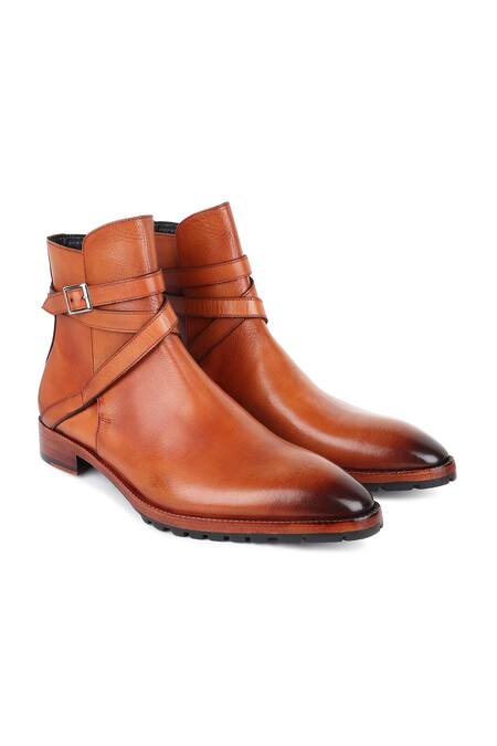 Fellmonger_Brown Mirror Glossed Jodhpur Boots _at_Aza_Fashions