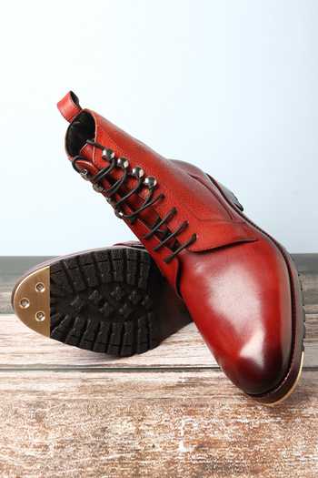 Fellmonger Brown Cognac Glossed Derby Tank Boots Online at Aza Fashions Fellmonger_Brown Cognac Glossed Derby Tank Boots _Online_at_Aza_Fashions