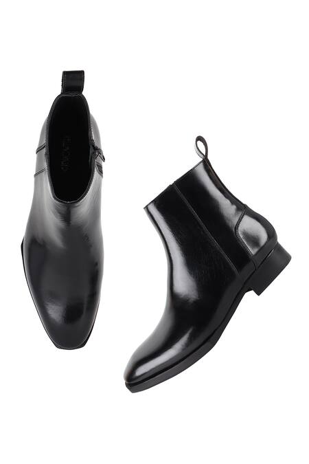 Fellmonger_Black Plain Leather Boots _Online_at_Aza_Fashions