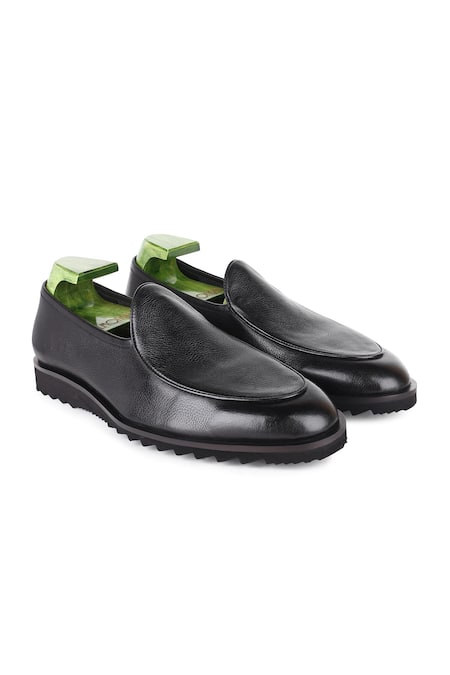Buy_Fellmonger_Black Pebble Grain Texture Leather Loafers 