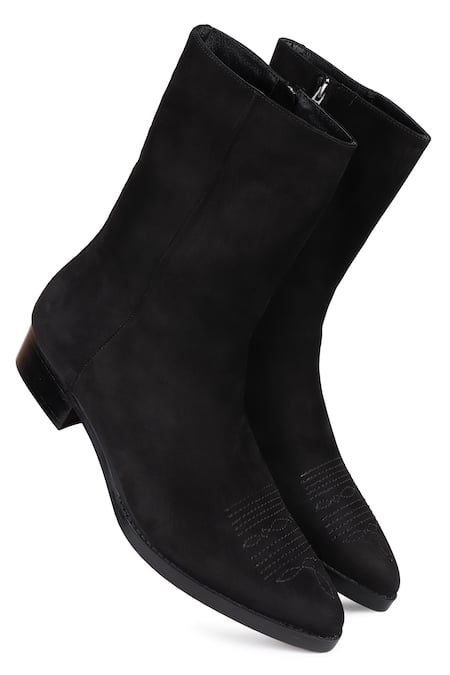 Buy_Fellmonger_Black Cowboy Stitch Leather Boots _Online_at_Aza_Fashions