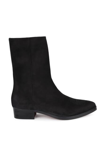 Shop_Fellmonger_Black Cowboy Stitch Leather Boots _Online_at_Aza_Fashions