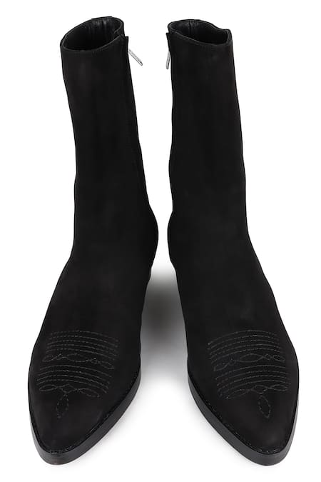 Buy_Fellmonger_Black Cowboy Stitch Leather Boots 