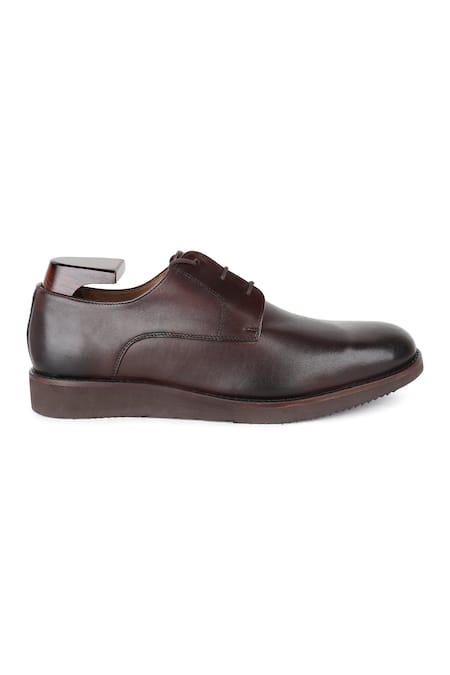 Shop_Fellmonger_Brown Fine Grain Textured Leather Pain Derby Shoes_Online_at_Aza_Fashions
