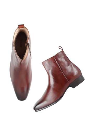 Buy_Fellmonger_Brown Glossed Leather Shaded Toe Boots _Online_at_Aza_Fashions