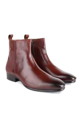 Shop_Fellmonger_Brown Glossed Leather Shaded Toe Boots _Online_at_Aza_Fashions