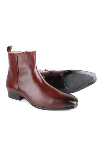 Buy_Fellmonger_Brown Glossed Leather Shaded Toe Boots 