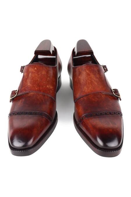 Buy_Fellmonger_Brown Mirror Glossed Leather Double Monk Strap Shoes 