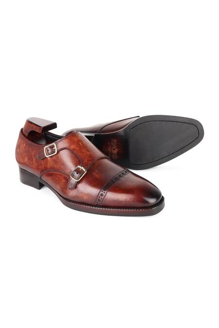 Shop_Fellmonger_Brown Mirror Glossed Leather Double Monk Strap Shoes 