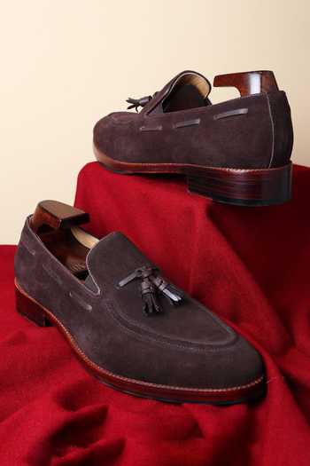 Fellmonger_Brown Tassel Leather Loafers _Online_at_Aza_Fashions