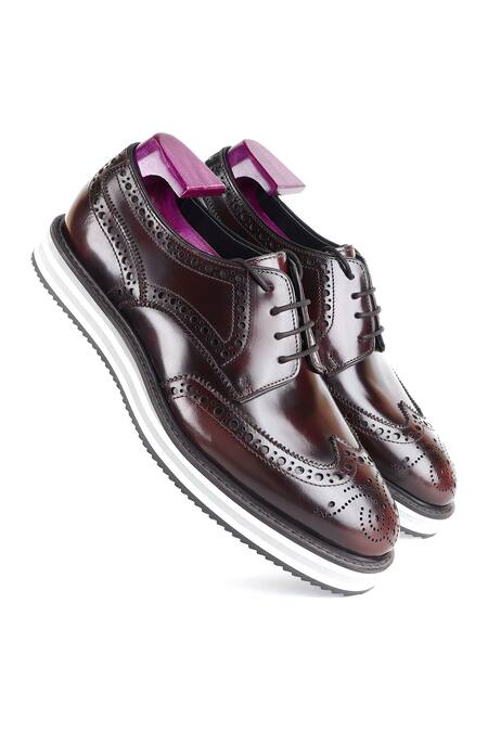 Fellmonger_Wine Textured Leather Derby Sneakers _Online_at_Aza_Fashions