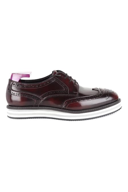 Shop_Fellmonger_Wine Textured Leather Derby Sneakers _Online_at_Aza_Fashions