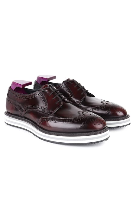 Fellmonger_Wine Textured Leather Derby Sneakers _at_Aza_Fashions