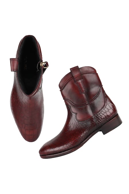 Shop_Fellmonger_Maroon Croco Leather Cowboy Boots _at_Aza_Fashions